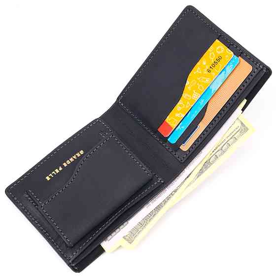 Добротне шкіряне портмоне з вінтажної шкіри в дві додавання Слава ЗСУ GRANDE PELLE 16734 Чорний Київ