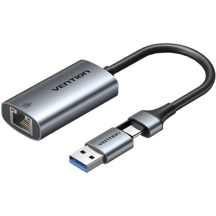 Перехідник USB 3.1 Type-C/USB-A --> Ethernet RJ45 1000Mb сірий Aluminum Alloy Type Vention Вінниця - фото 1