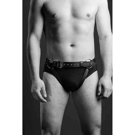 Гартеры-трусы мужские One Size MG5 из натуральной кожи, черные Sex Aura Киев