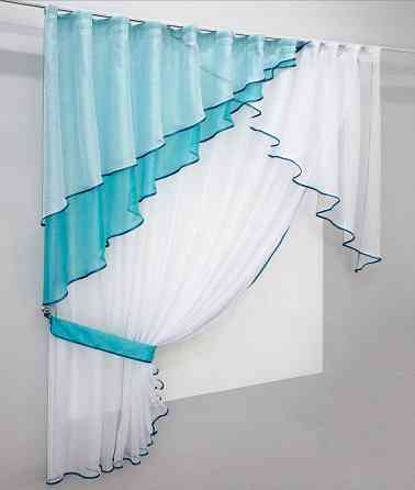 Кухонный комплект VR-Textil № 00к шторка с ламбрекеном лазурный с белым 300х170 см (59-571) Киев