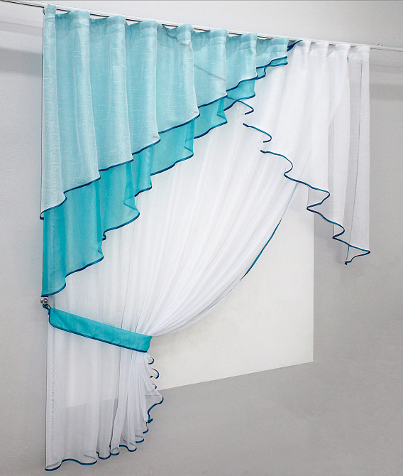 Кухонный комплект VR-Textil № 00к шторка с ламбрекеном лазурный с белым 300х170 см (59-571) Киев - изображение 2