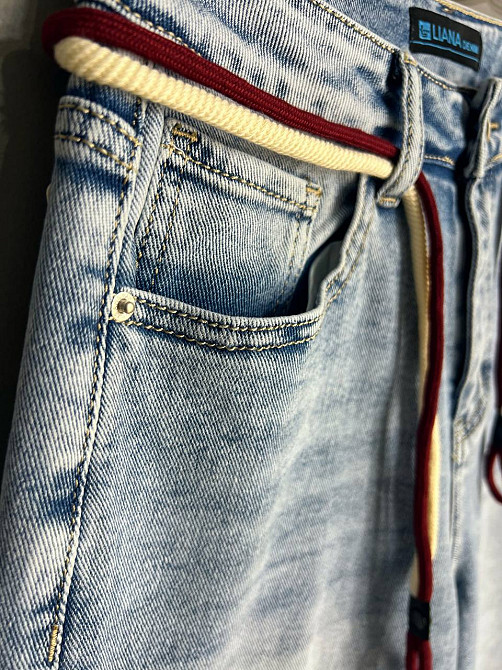 Шорты женские джинсовые Liana 4-011 бермуды широкие длина до колен пояс веревка стрейчевые голубые,  Одесса - изображение 4