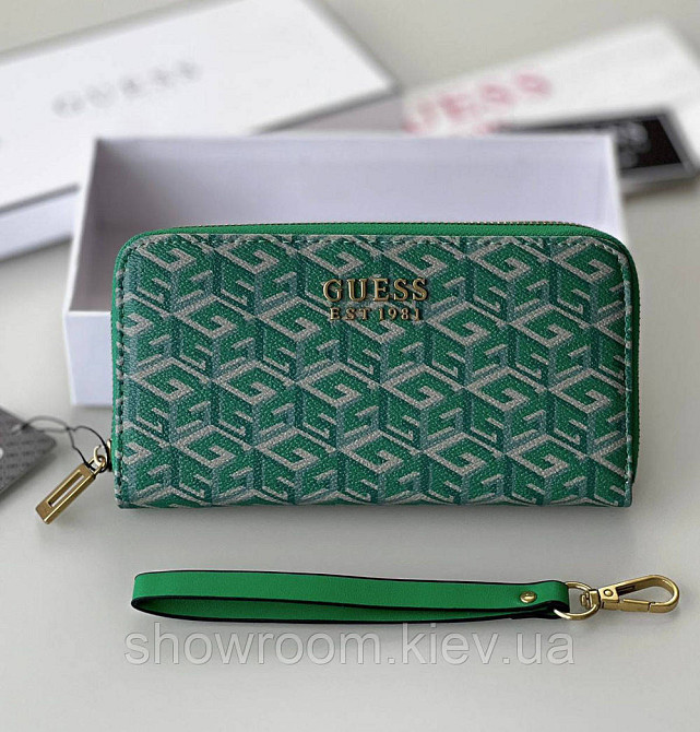 Жіночий гаманець на змійці Guess (7594) зелений Київ - фото 3