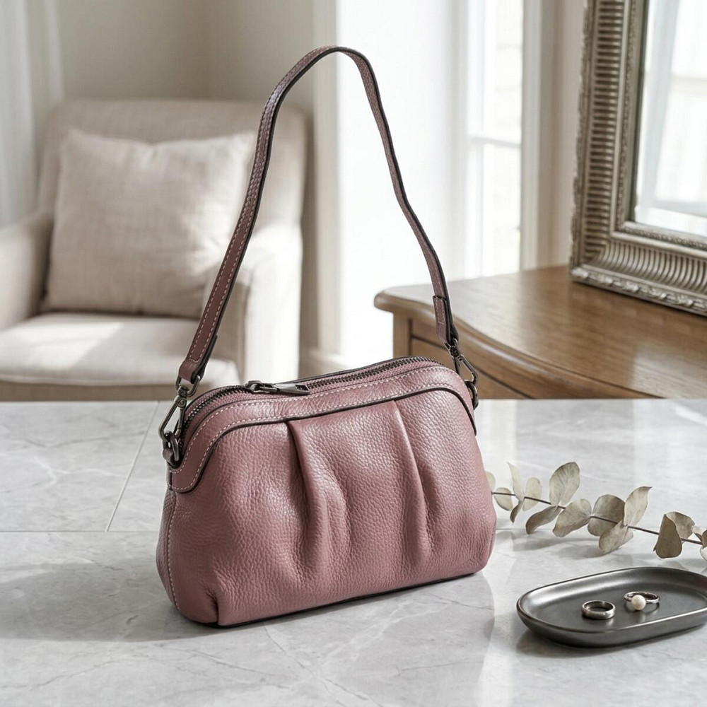 Жіноча шкіряна сумка з ефектним драпіруванням Vintage 22898 Пурпурний Київ - фото 11