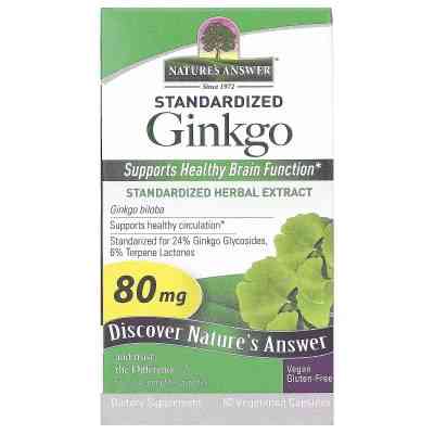 Травы Nature's Answer Гинкго Билоба, 80 мг, Standardized Ginkgo, 60 вегетарианских капсу (NTA-16387) Винница