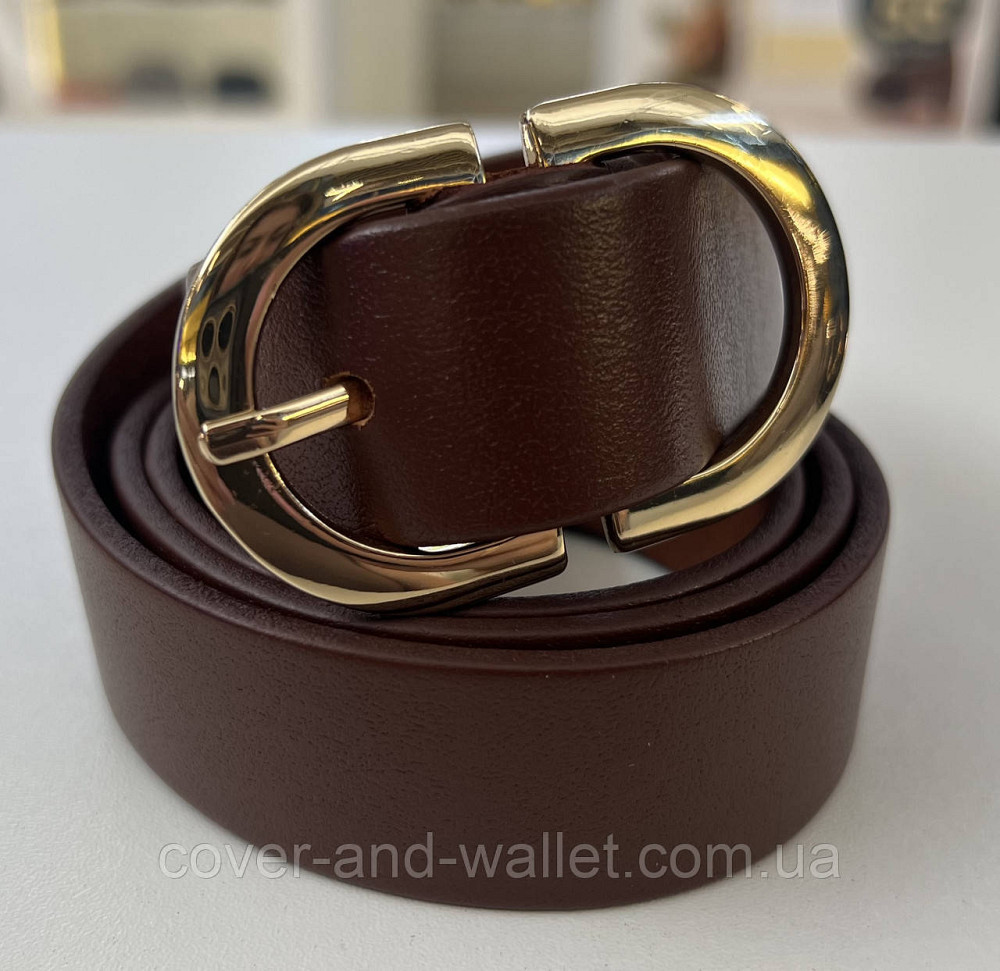 Коричневый кожаный женский ремень с золотистой пряжкой 30 мм PS Leather Киев - изображение 1