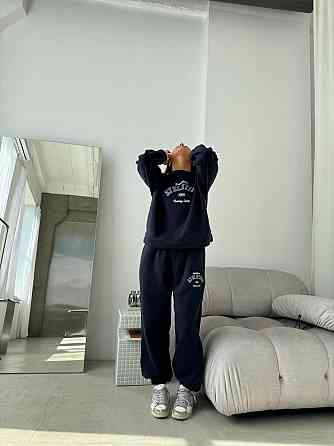 Жіночий теплий костюм у спортивному стилі з накатом тринитка на флісі Темно-синій, 42/44 Одеса