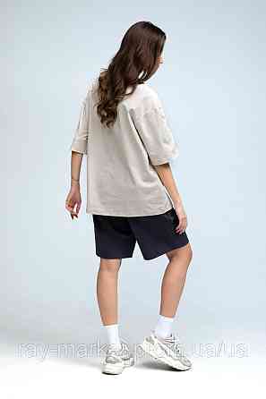 Костюм футболка оверсайз бежева та шорти темно-сірі RAY BASIC жіночий (U1801W-Cream-Grey) Київ