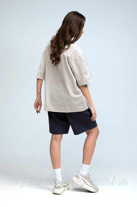 Костюм футболка оверсайз бежева та шорти темно-сірі RAY BASIC жіночий (U1801W-Cream-Grey) Київ - фото 4