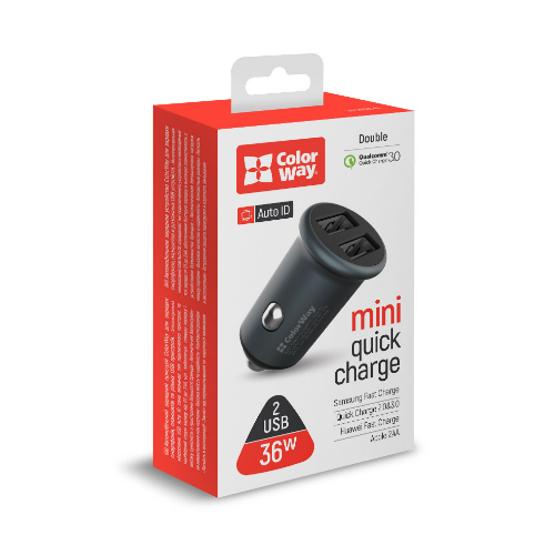 Автомобільний зарядний пристрій ColorWay CW-CHA036Q-GR 2USB 3,0A 36W QC сірий Житомир - изображение 7