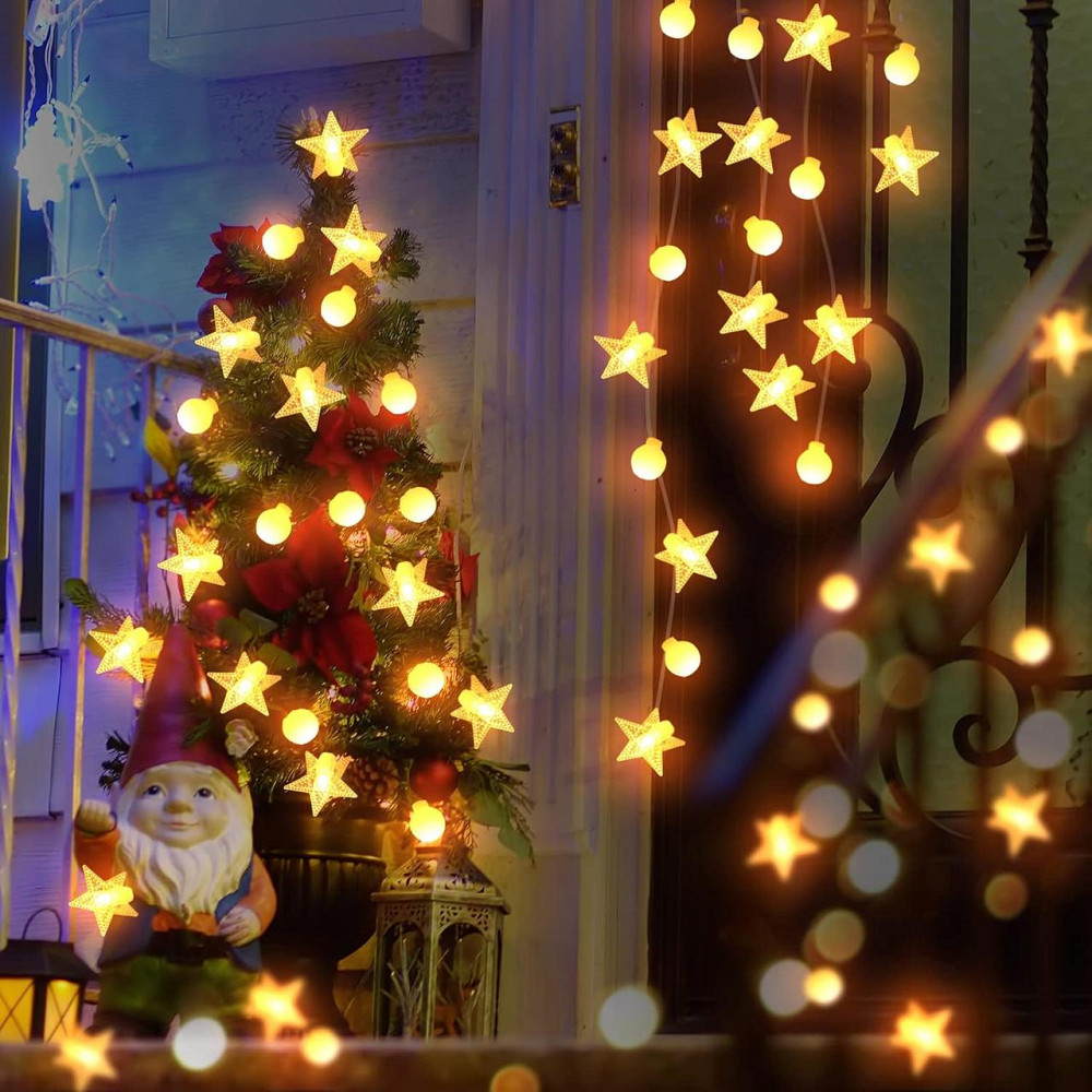 Світлодіодна гірлянда кульки та зірки AWFLTO 15 м, 120 LED, 8 режимів, пульт, водостійка, для вулиці та дому Київ - фото 5