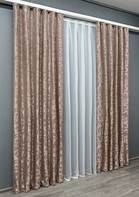 Комплект готовых штор VR-Textil Жаккард Вензель № 090ш Пудровый 150х270 см 2 шт (30-013) Киев - изображение 12