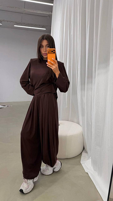 Жіночий стильний повсякденний костюм турецька віскоза Шоколад, 42/44 Одеса - фото 1