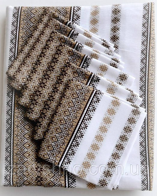 Комплект вышитый скатерть с салфетками кофейный Киев - изображение 1