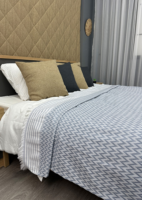 Покривало Dakota Fringe ЄВРО 200х230 см колір блакитний з білим (85-192) Київ - фото 2