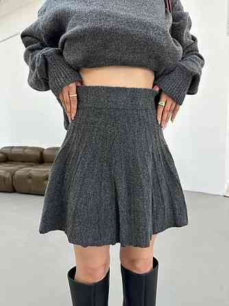 Женский вязаный костюм свитер оверсайз и стильная юбочка 70% Акрил 30% котон Графит Одесса