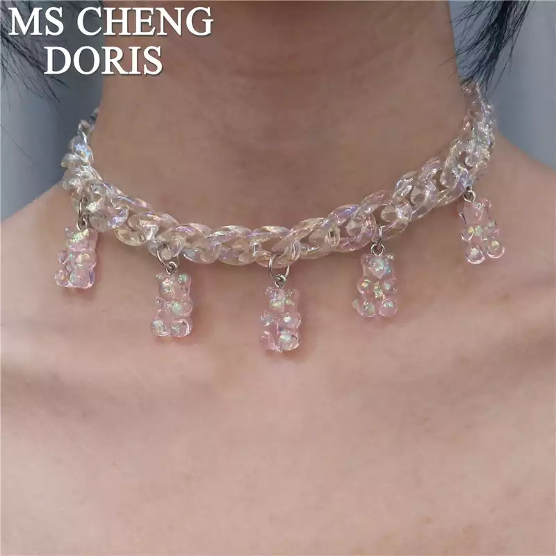 Намисто з ведмедиками, колір світло-рожевий - довжина 30см (+9см), смола, цинковий сплав, пластик Київ - фото 1