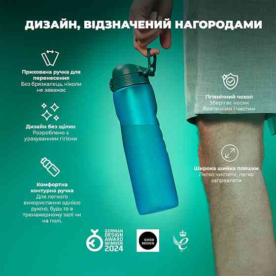 Пляшка для води ION8 1000 мл. (ЕКО пляшка) BPA Free, Aqua Кам'янське