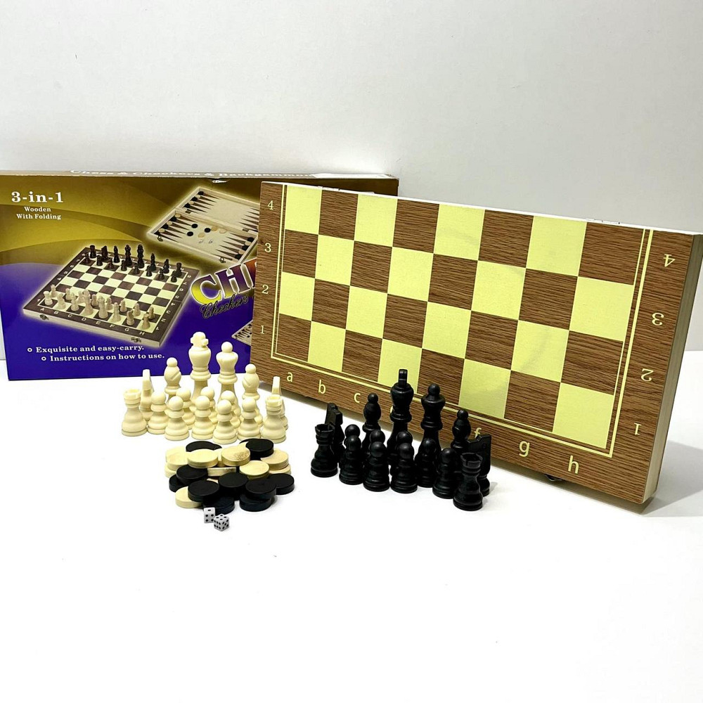 Шахи набір 3 в 1 нарди шашки дерев'яна дошка (QP002) Чернігів - фото 5