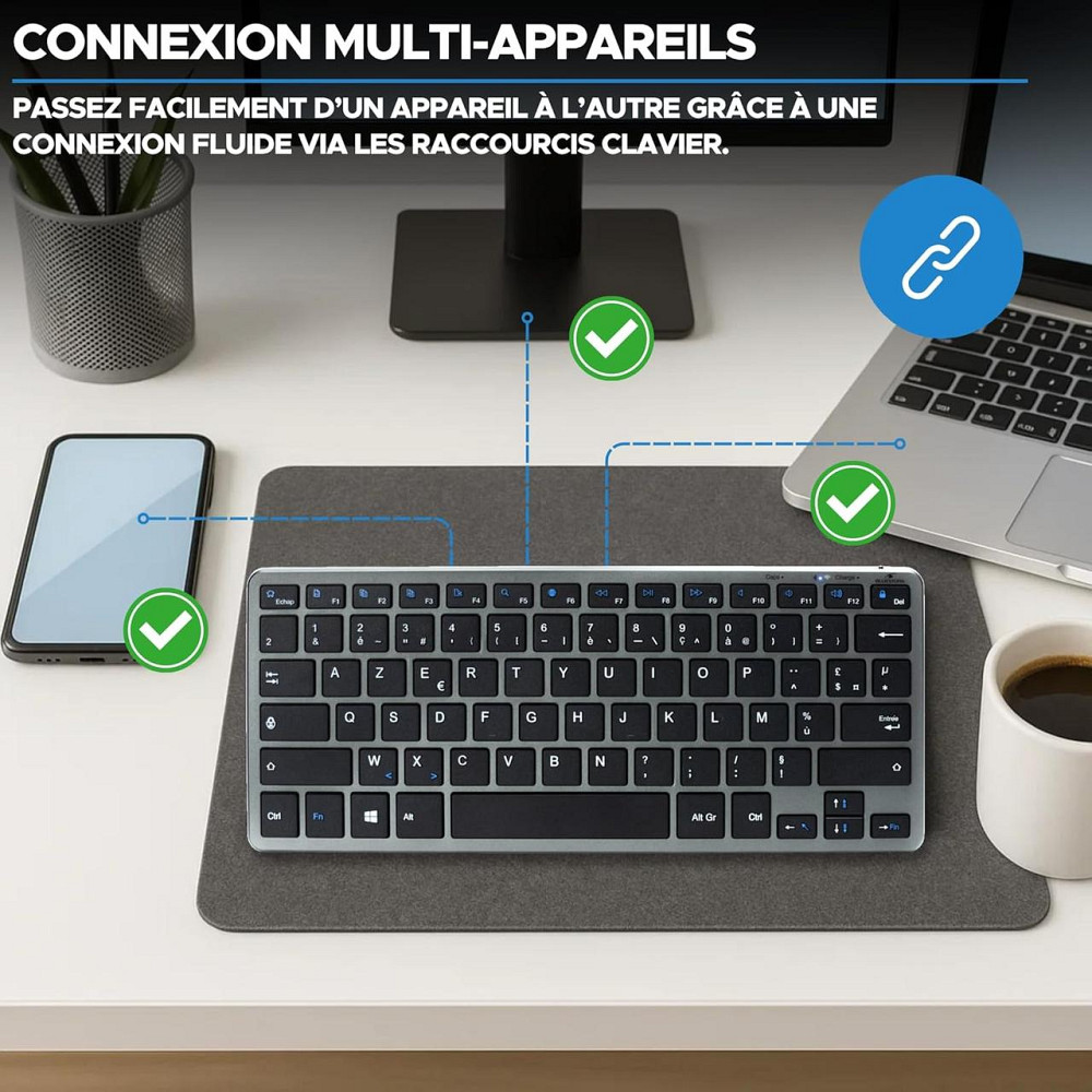 Беспроводная миниклавиатура Bluetooth 2,4 ГГц приемник тихая компактная 14 мультимедийных клавиш USB-C AZERTY Киев - изображение 6