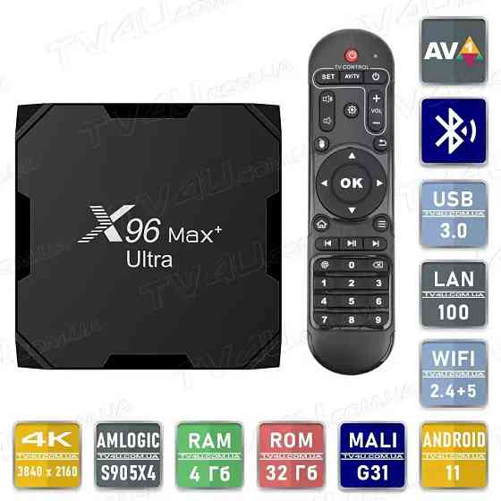 Смарт ТВ приставка X96 Max+ Plus ULTRA 4/32 Гб Android Smart TV Box Андроїд 11 ТВ бокс Київ