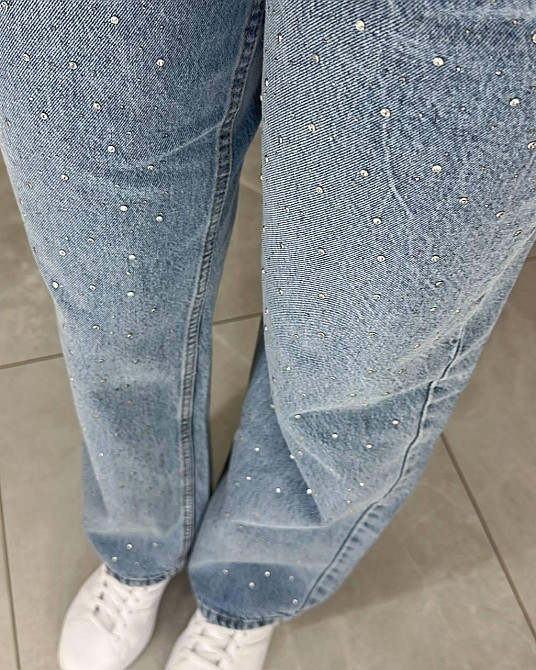 Жіночі прямі джинси на високій посадці зі стразами 100% котон 31 Одеса - фото 6