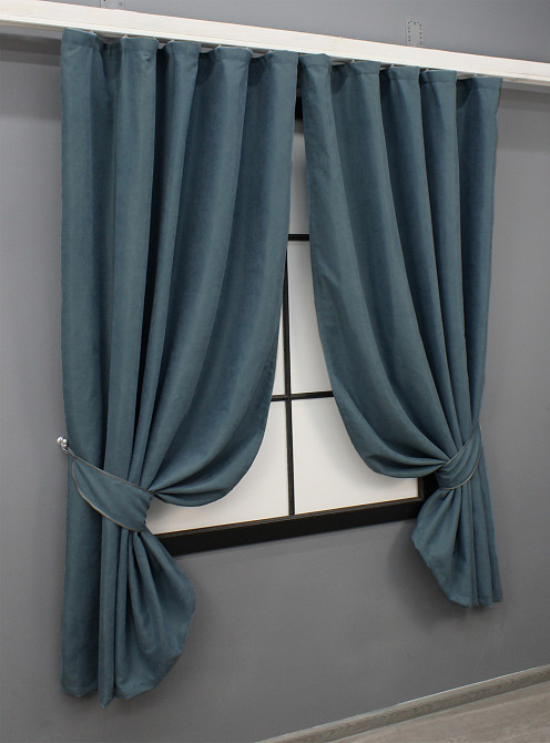 Комплект коротких штор VR-Textil Мікровелюр Petek № 1489ш Сіро-блакитний 130х170 см 2 шт (35-0215) Київ - фото 2