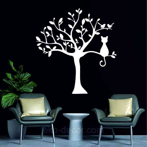 Декоративное настенное Панно «Кот на дереве» Декор на стену 90*85 см, Белый Киев