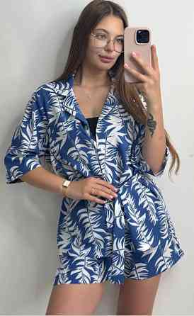 Костюм жіночий літній штапель-шовк Синій XL-2XL Харків