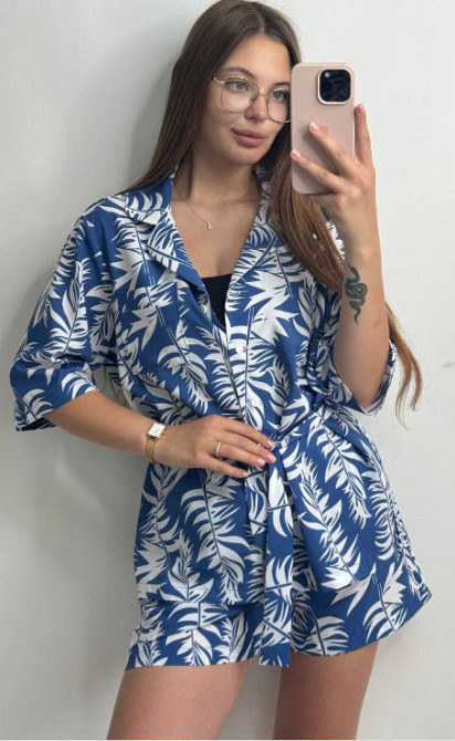 Костюм жіночий літній штапель-шовк Синій XL-2XL Харків - фото 1