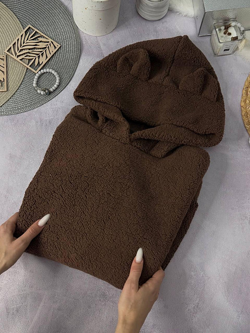Женская теплая плюшевая худи с ушками турецкий мягкий мех Шоколад Одесса - изображение 7