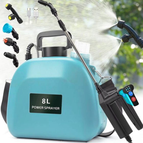 Ручний обприскувач акумуляторний на 8 літрів наплічний портативний для саду і городу садовий пластиковий бірюзовий Кам'янець-Подільський