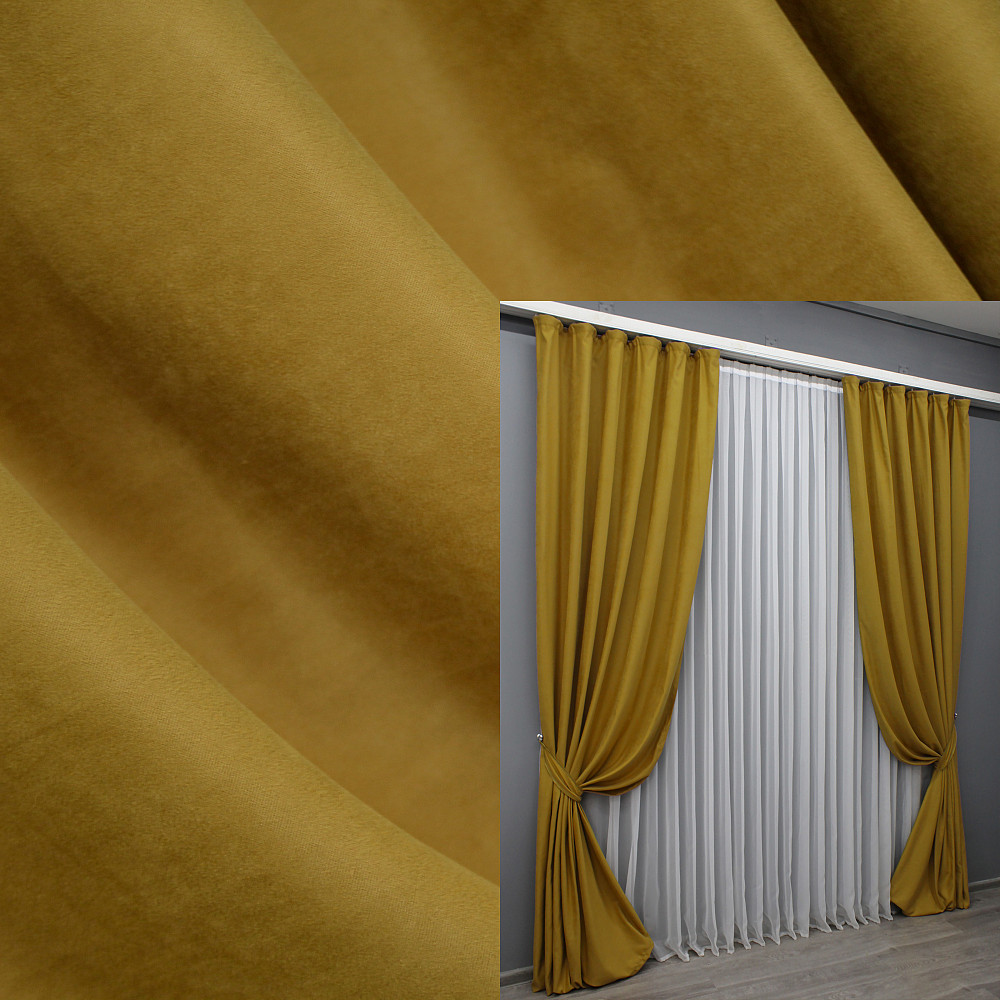 Комплект готовых штор VR-Textil Нубук однотонный № 1521ш Темно-золотистый 200х290 см 2 шт (32-344) Киев - изображение 1