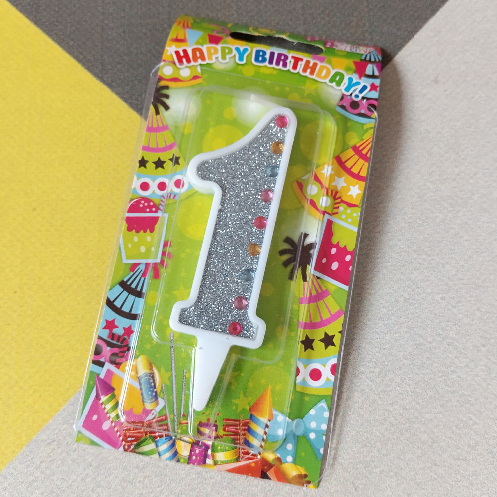 Свеча для торта 1 цифра блеск серебро Киев - изображение 1