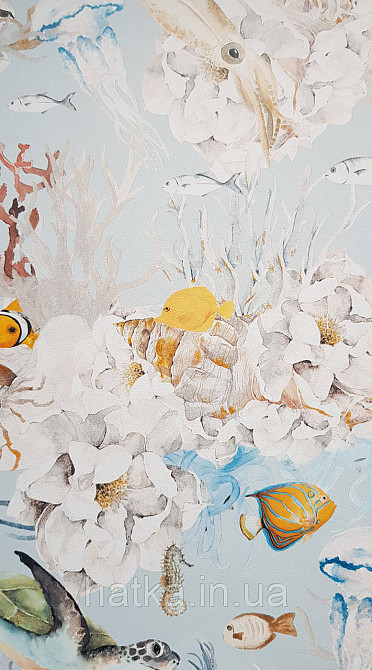 Шпалери флізелінові еко Rasch Kids World 0.53х10 дитячі море риби черепахи медузи корали равлика на блакитному Київ - фото 3