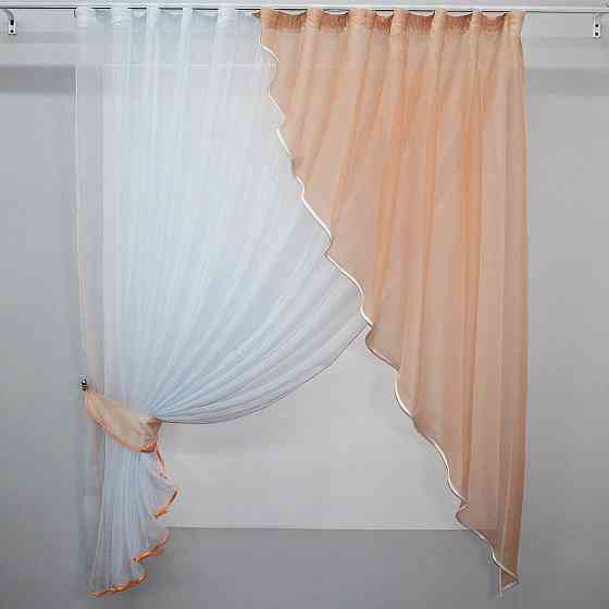 Кухонная занавеска VR-Textil № 069к персиковый с белым 280х170 см (50-652) Киев