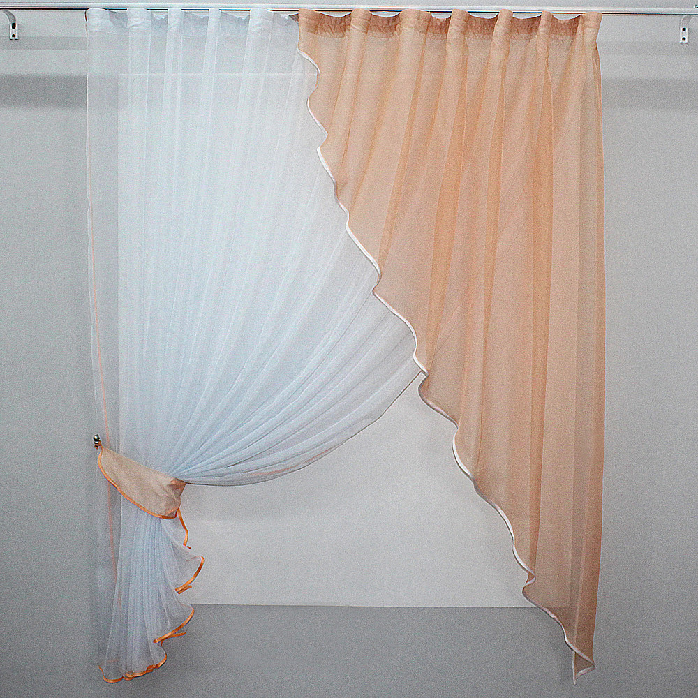 Кухонная занавеска VR-Textil № 069к персиковый с белым 280х170 см (50-652) Киев - изображение 1