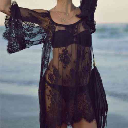 Туника пляжная прозрачная кружевная женская черный XL Киев