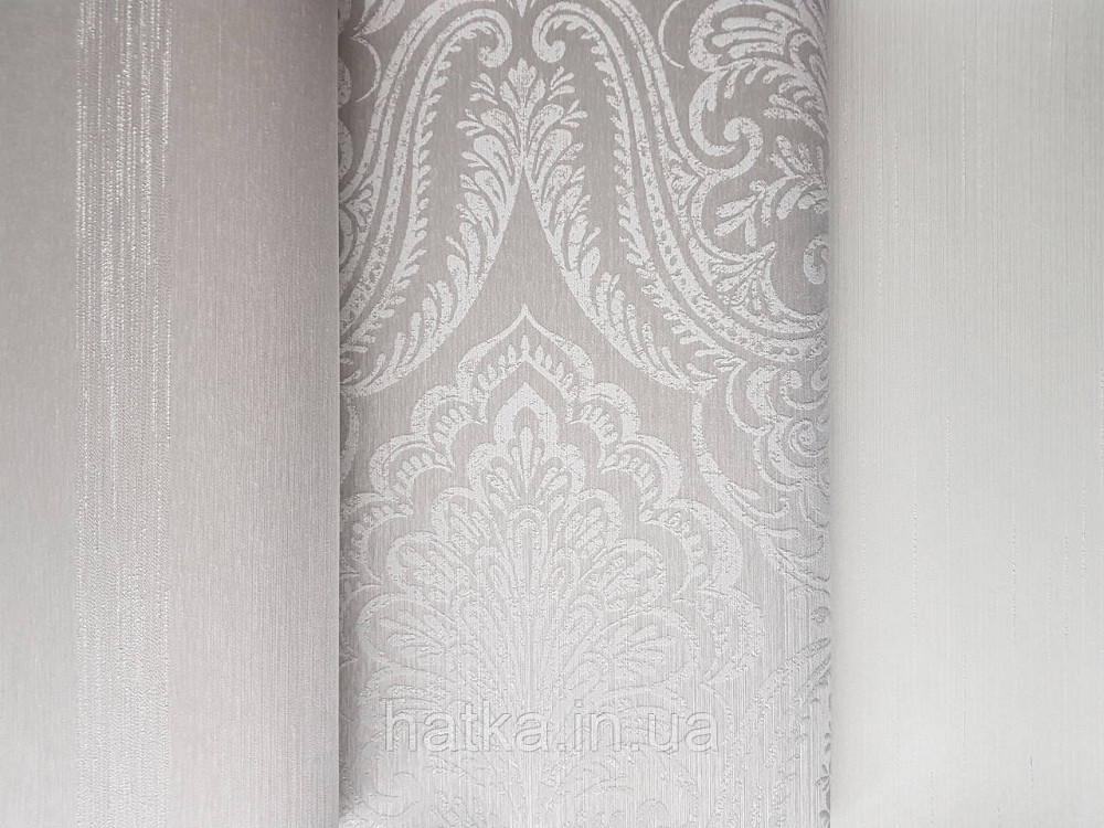 Шпалери текстильні еко 0.53х10.05 Rasch Textil Valentina класика вензелі дамаски сіре на сірому Київ - фото 2