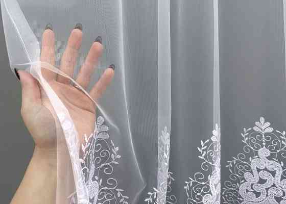 Тюль VR-Textil 1842т Фатин с вышивкой Холодный белый 300х270 см (40-199) Киев