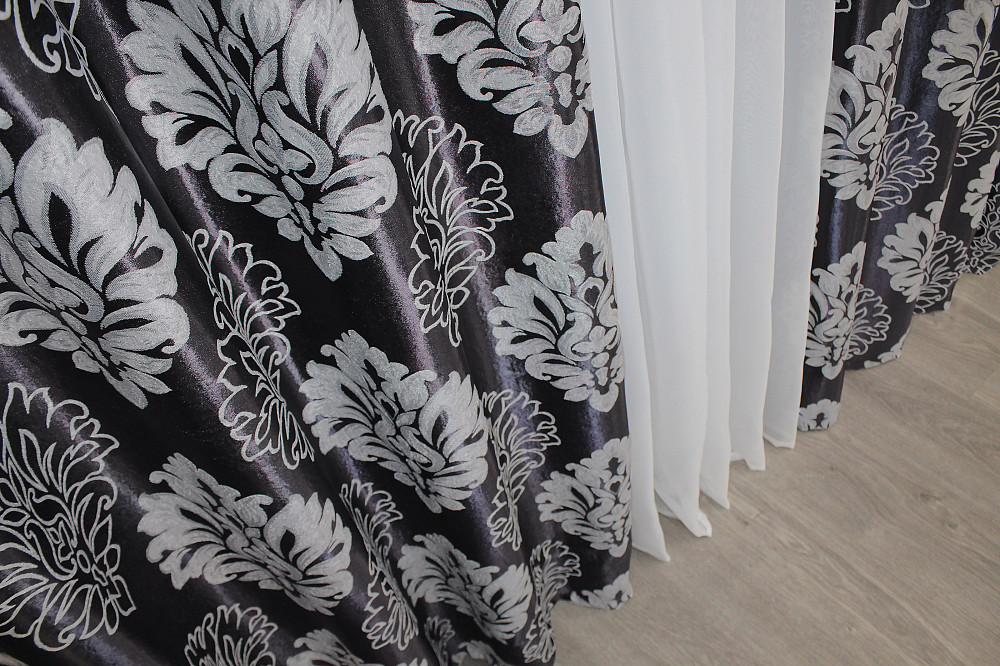 Комплект штор на люверсах VR-Textil Блекаут-софт Корона № 1273ш(А) Чорний із сірим 150х250 см 2 шт (37-0020) Київ - фото 7