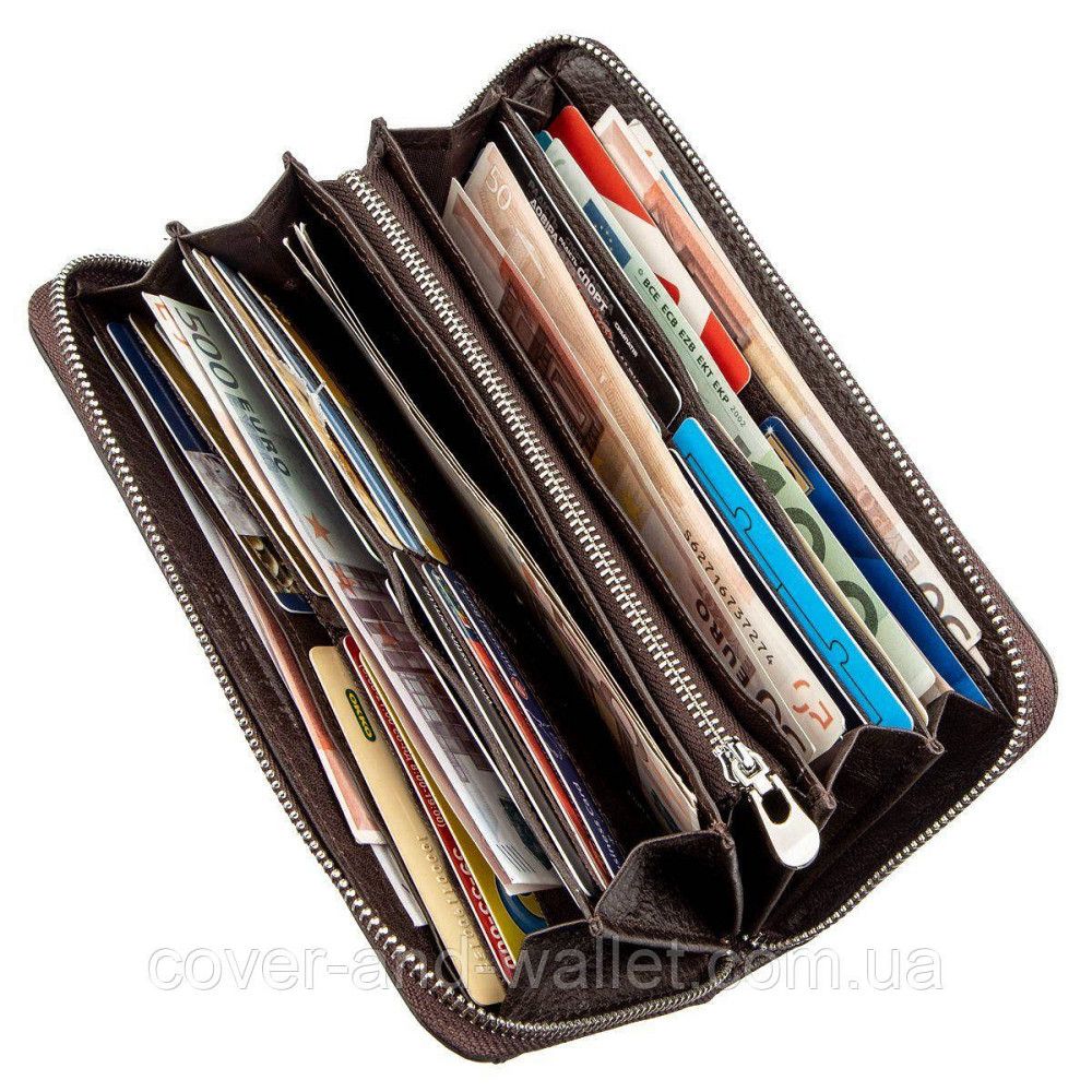 Місткий жіночий шкіряний гаманець на блискавці фіолетового кольору ST Leather 201 Київ - фото 2