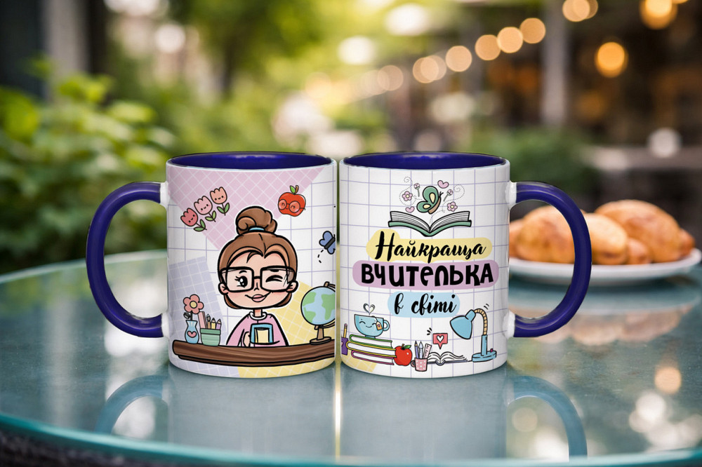 Чашка для учительницы «Лучшая учительница в мире» 330 мл | Подарок учителю Синій Одесса - изображение 1