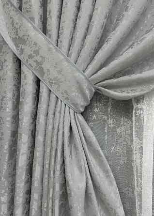 Комплект штор VR-Textil Льон Мармур 100х270 2шт і Тюль 400х270 1263ш-1400т Світло-сірий з білим 71-133/2 Київ