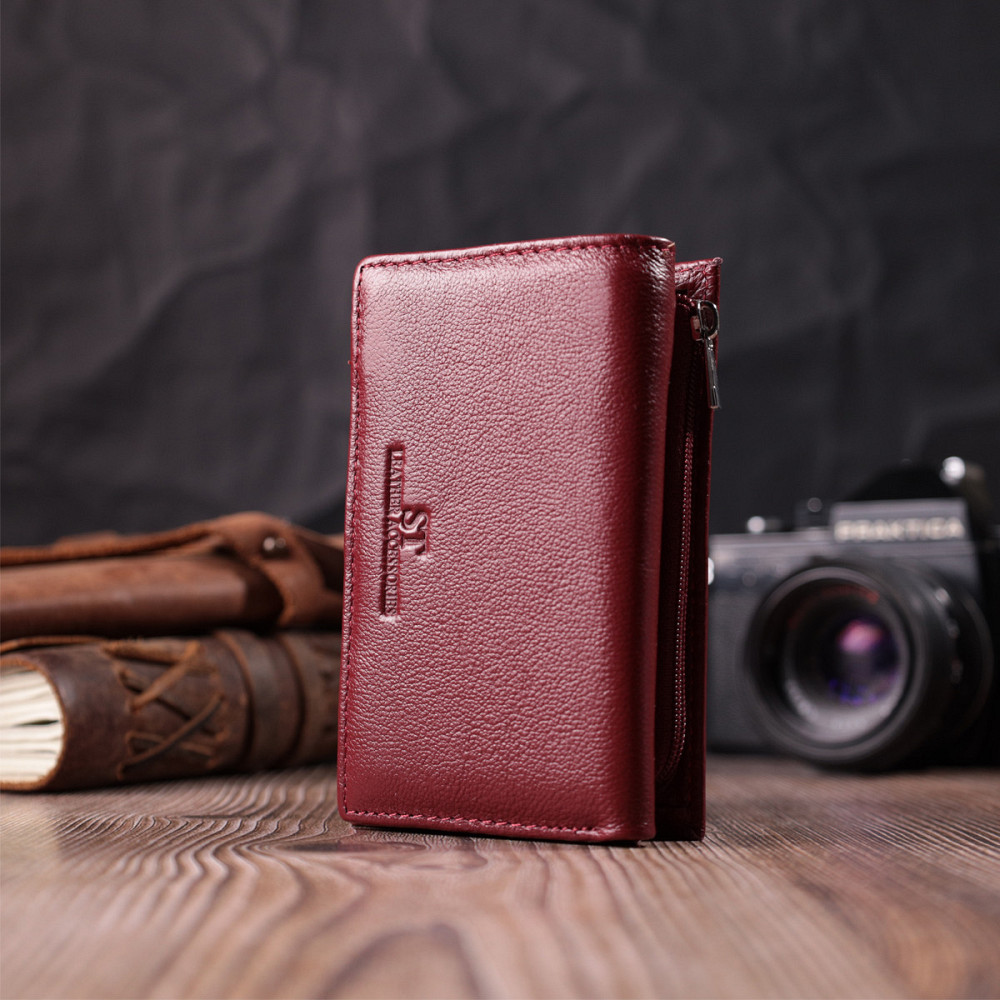 Кожаный женский кошелек в три сложения ST Leather 22489 Бордовый Киев - изображение 6