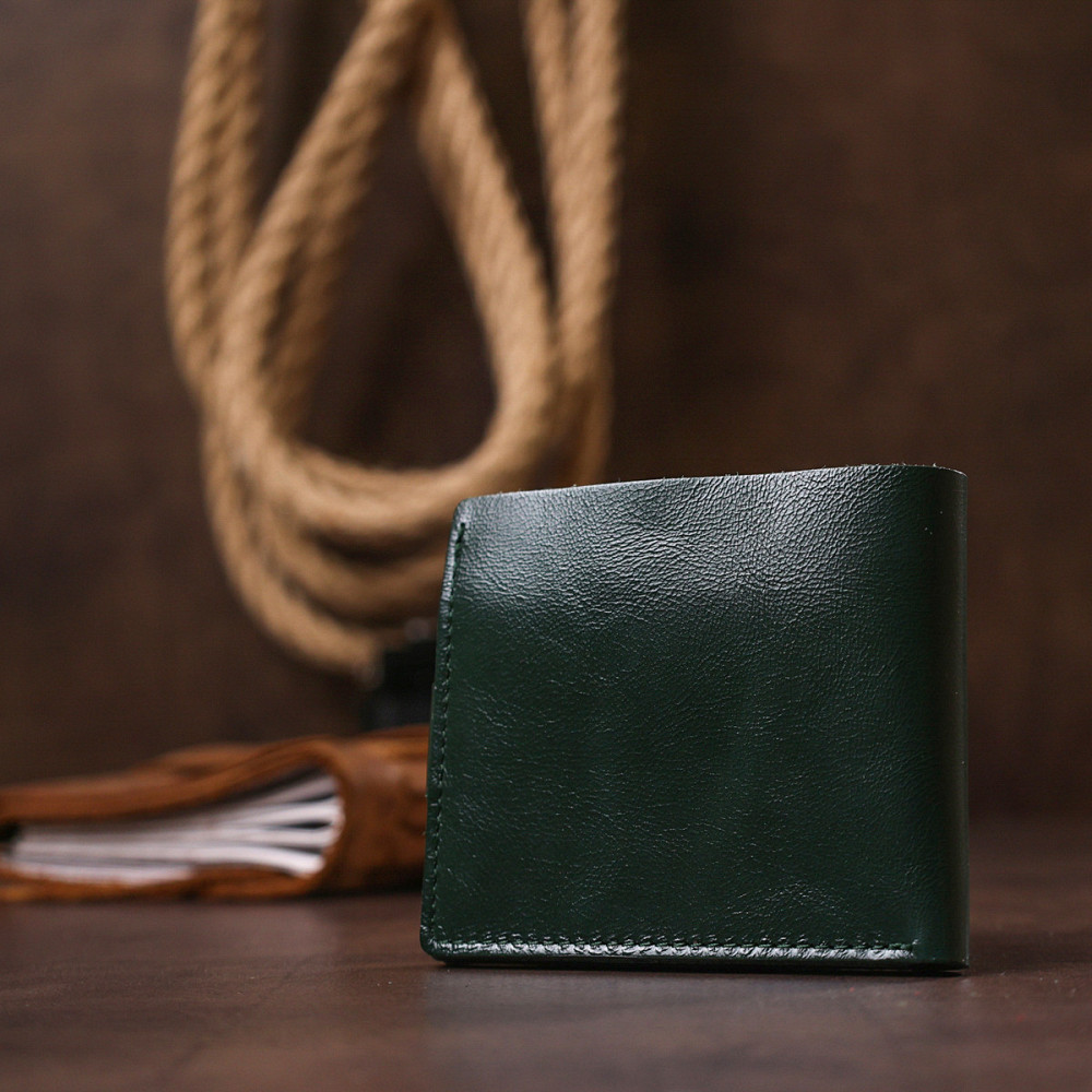 Небольшое модное кожаное портмоне Shvigel 16441 Зеленый Киев - изображение 1