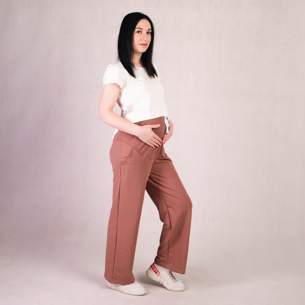 Стильні штани для вагітних дівчат двонитка розмір 46/48 (M/L) Tiana Коричневий Кривий Ріг - фото 1