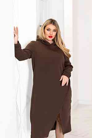 Тепла трикотажна сукня міді з капюшоном "Era" | Батал Київ