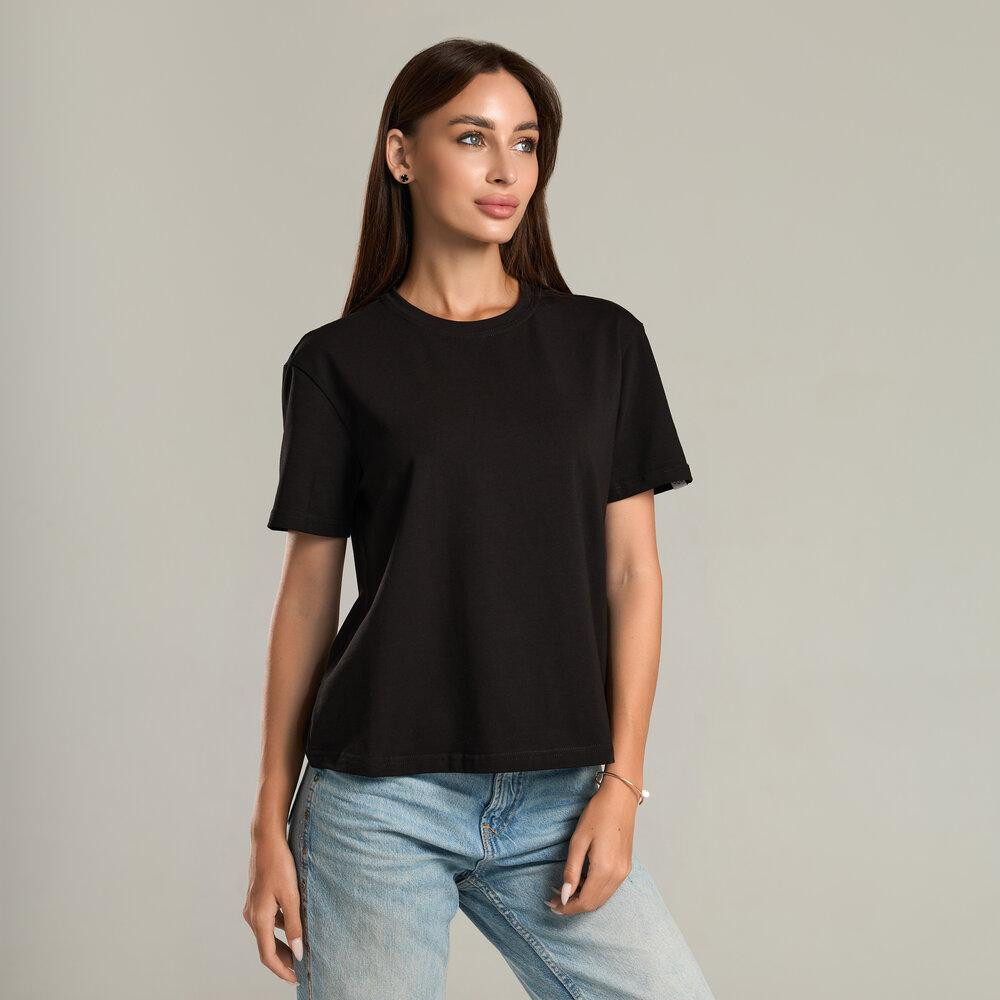 Черная базовая женская футболка Pobedov Freedom. Хлопковая женская футболка черная Киев - изображение 1