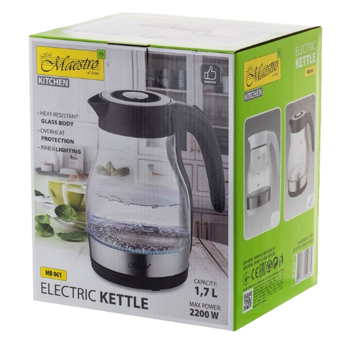 Електрочайник 1,7л 2000W скло (диск) чорний MR-061-BLACK Maestro Житомир - изображение 3